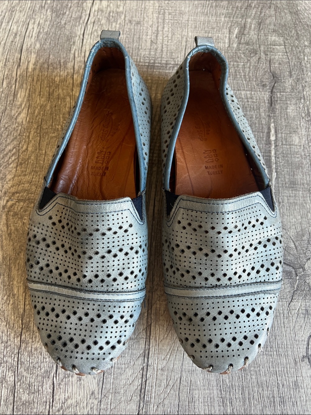 Spring Step Fusaro Blue Perforated Leather Loafers Flats Size
